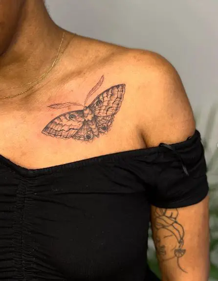 Black Witch Moth Collarbone Tattoo