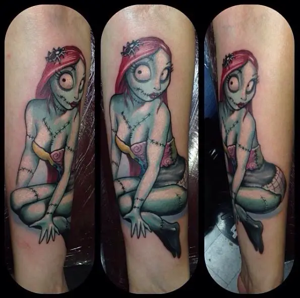 Colorful Sally as Show Girl Leg Tattoo