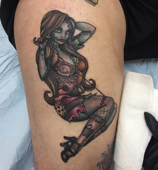 Colorful Sally as Pinup Girl Arm Tattoo
