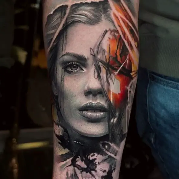 Woman Portrait Abstract Forearm Tattoo