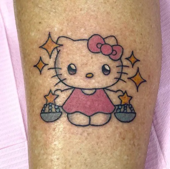 Colorful Libra Hello Kitty with Stars Tattoo