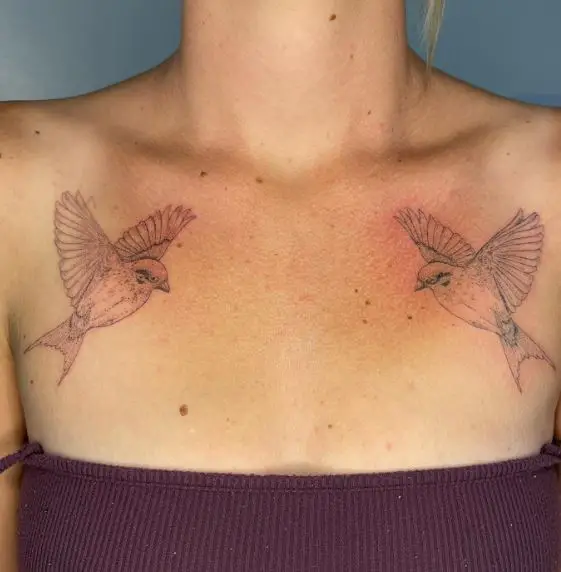 Grey Swallows Collarbone Tattoo