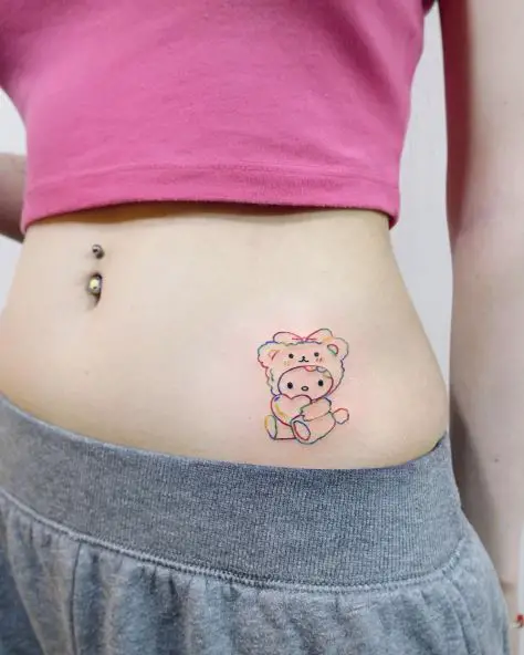 Colorful Hello Kitty with Heart Stomach Tattoo
