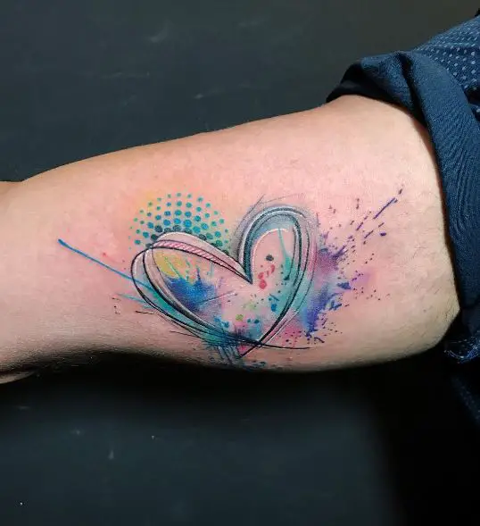 Colorful Heart Abstract Inner Biceps Tattoo