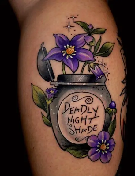 Colorful Flowers and Deadly Nightshade Forearm Tattoo