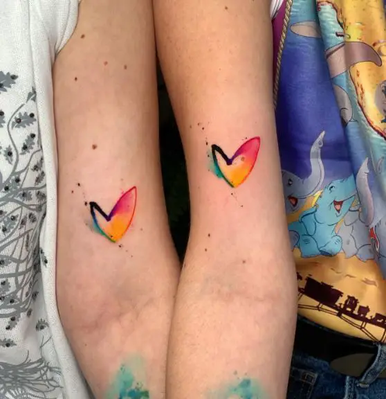 Colorful Heart Abstract Biceps Matching Tattoos