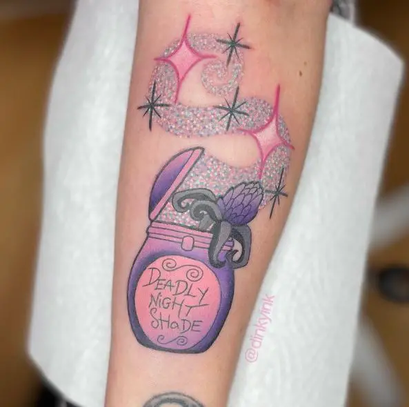 Colorful Stars and Deadly Nightshade Forearm Tattoo