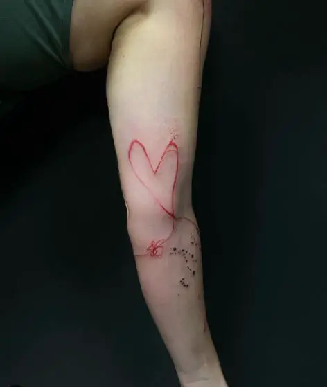 Red Sketched Heart Abstract Biceps Tattoo