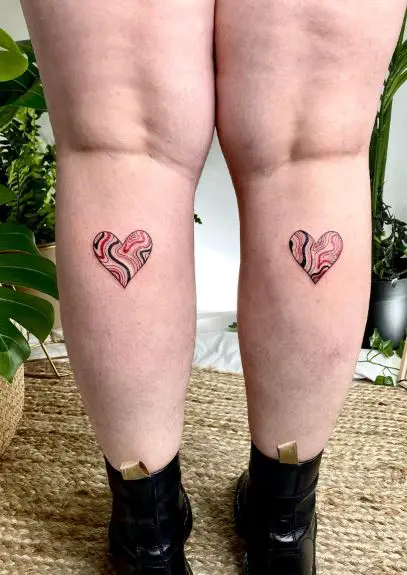 Red and Black Heart Abstract Both Calves Tattoos