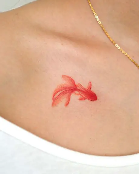 Colored Gold Fish Collarbone Tattoo