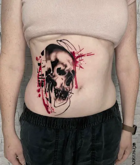 Bloody Skull Abstract Stomach Tattoo
