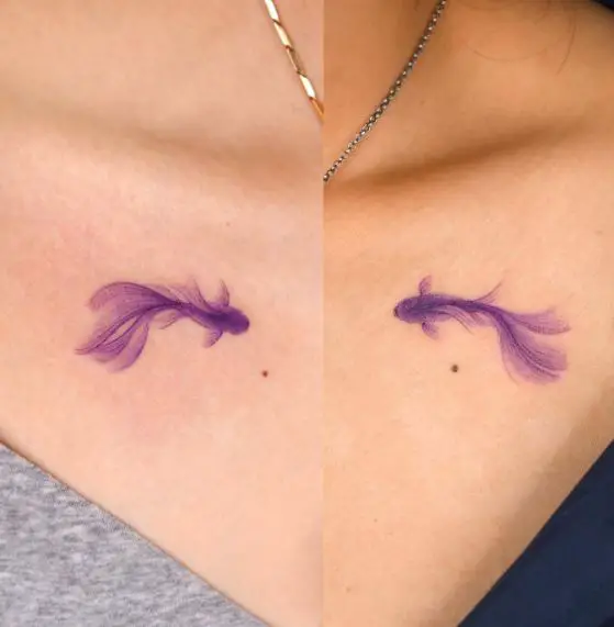 Matching Violet Koi Fish Collarbone Tattoos