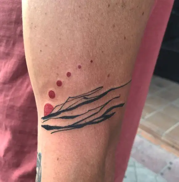 Black and Red Landscape Abstract Leg Tattoo