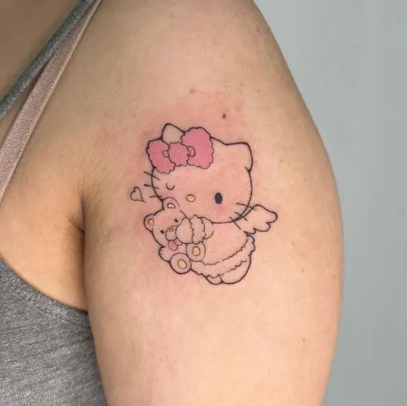 Angel Hello Kitty with Teddy Bear Arm Tattoo