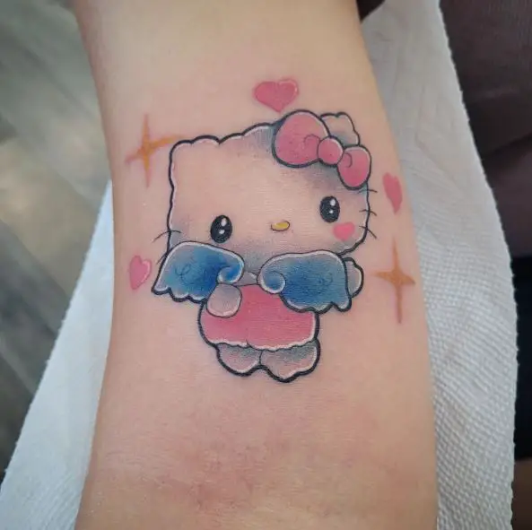 Angel Hello Kitty with Hearts and Stars Forearm Tattoo