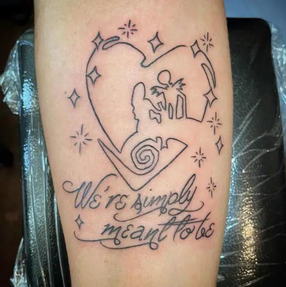 Heart Framed Jack Skellington and Sally Forearm Tattoo