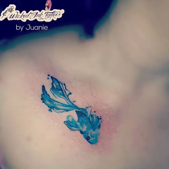 Blue Koi Fish Collarbone Tattoo