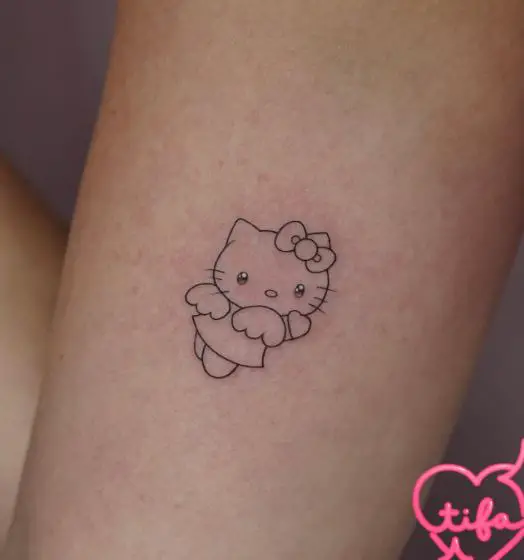 Minimalistic Angel Hello Kitty Inner Biceps Tattoo