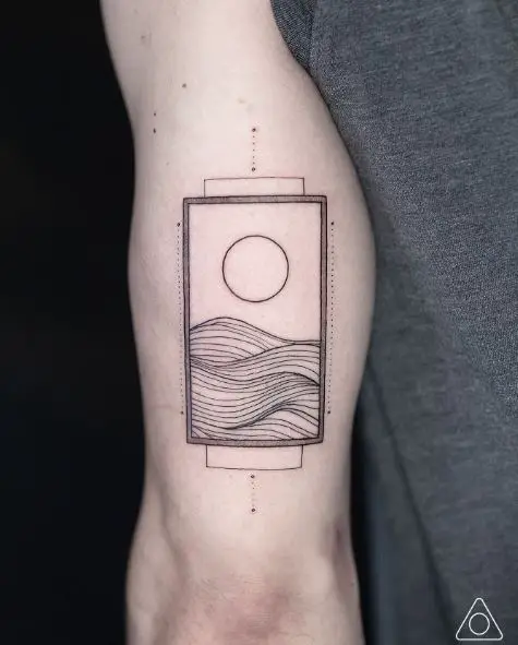 Ocean Landscape with Sun Abstract Arm Tattoo