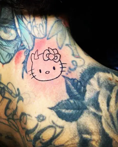 Minimalistic Hello Kitty with Devil Horns Tattoo