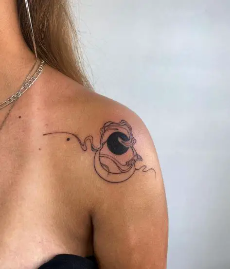 Black Sun and Moon Abstract Shoulder Tattoo