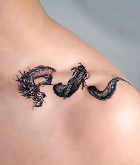 Colored Dragon Collarbone Tattoo