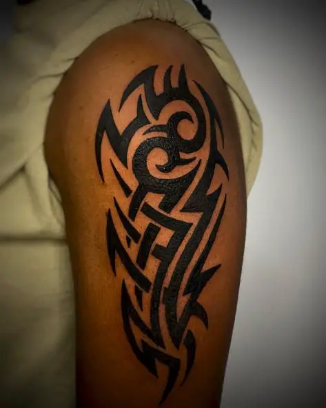 Black Polynesian Tribal Abstract Arm Tattoo