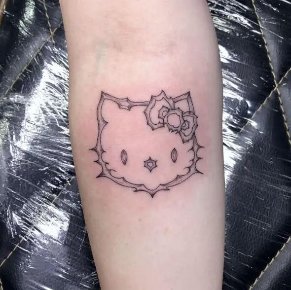 Thorns Outlined Hello Kitty Forearm Tattoo