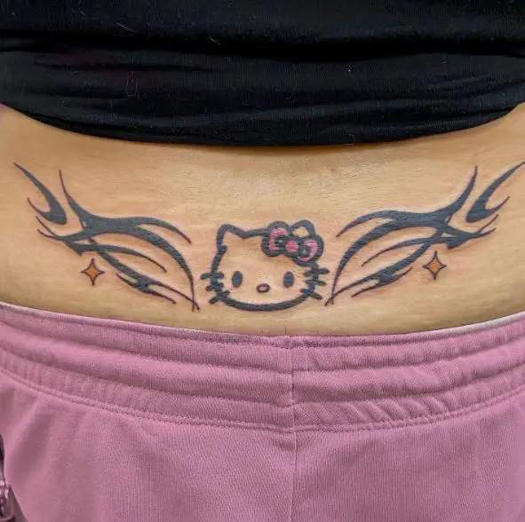 Tribal Hello Kitty Lower Back Tattoo