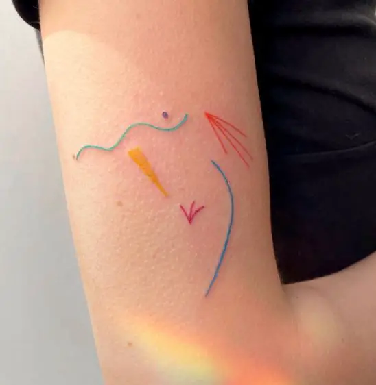 Colorful Arrows and Waves Abstract Arm Tattoo