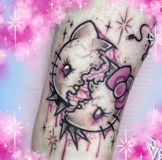 Colorful Goth Hello Kitty Arm Tattoo