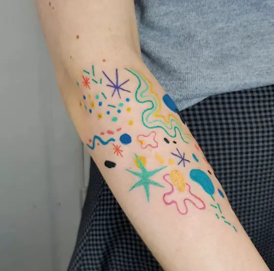 Colorful Shapes Abstract Forearm Tattoo