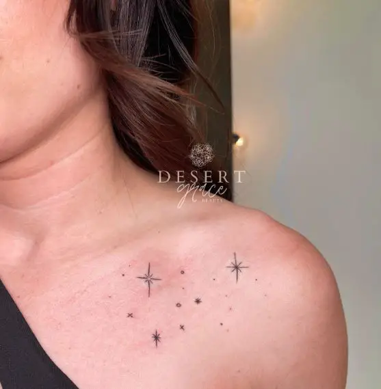 Black and Grey Stars Collarbone Tattoo