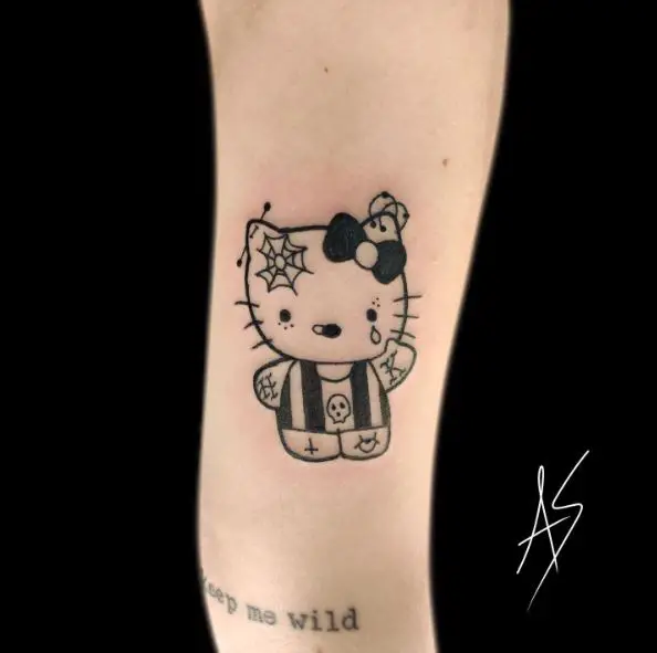 Black and Grey Goth Hello Kitty Arm Tattoo