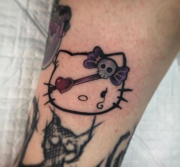 Goth Hello Kitty with Eye Patch and Skull Bow Arm Tattoo