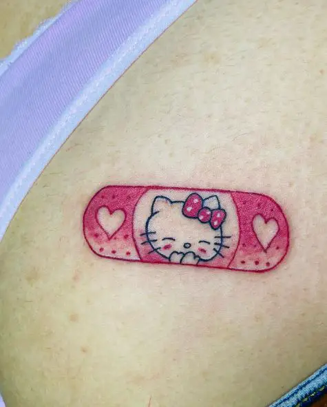 Red Hello Kitty Band-Aid with Hearts Tattoo