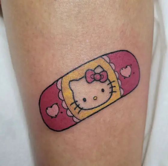 Colorful Hello Kitty Band-Aid with Hearts Tattoo