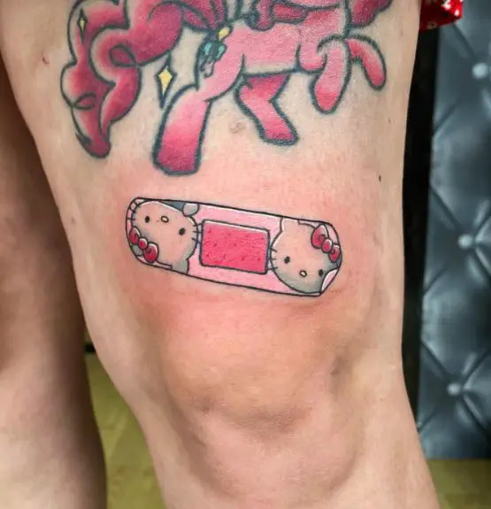 Red and Pink Hello Kitty Band-Aid Knee Tattoo