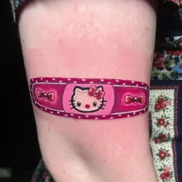 Colorful Hello Kitty Band-Aid with Bows Elbow Tattoo