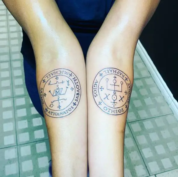 Saint Raphael and Saint Michael Sigils Forearm Tattoos