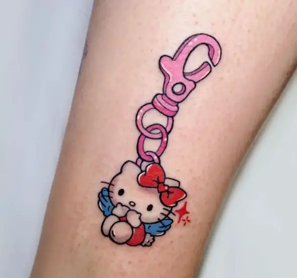 Colorful Hello Kitty Key Tag with Stars Arm Tattoo