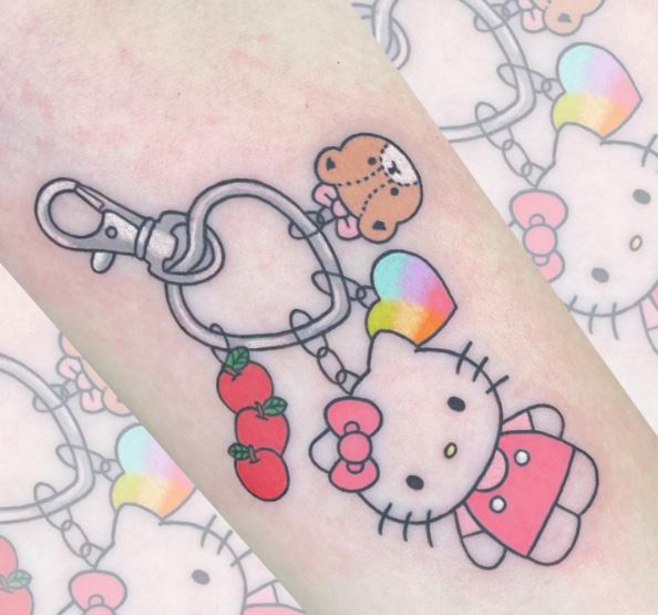 Colorful Hello Kitty Key Tag, with Apples, Heart and Teddy Bear Arm Tattoo