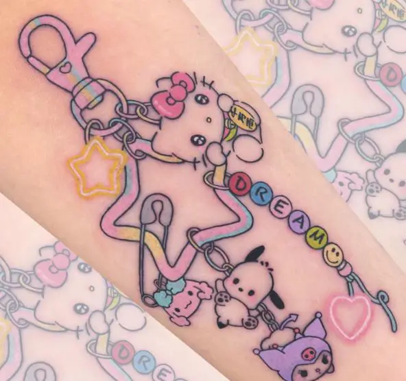 Colorful Hello Kitty Key Tag, with Hello Kitty Characters Arm Tattoo