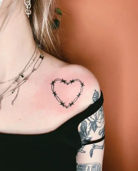 Heart Shaped Barbed Wire Collarbone Tattoo