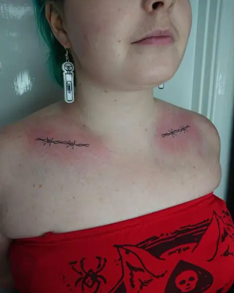 Minimalistic Barbed Wire Collarbone Tattoo