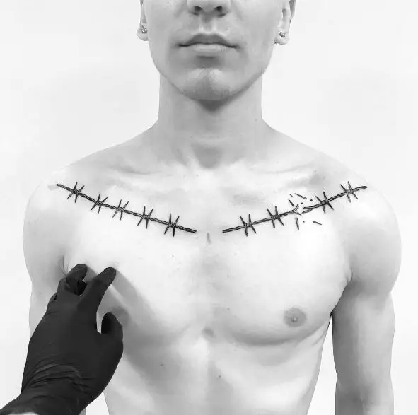 Broken Barbed Wire Collarbone Tattoo