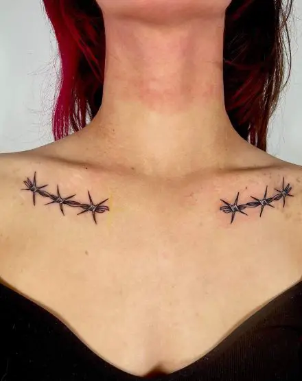 Realistic Barbed Wire Collarbone Tattoo