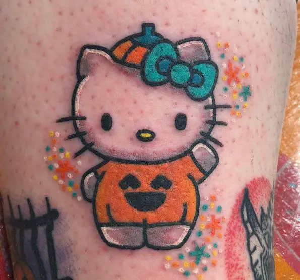 Colorful Hello Kitty as Spoopy Crossover Tattoo