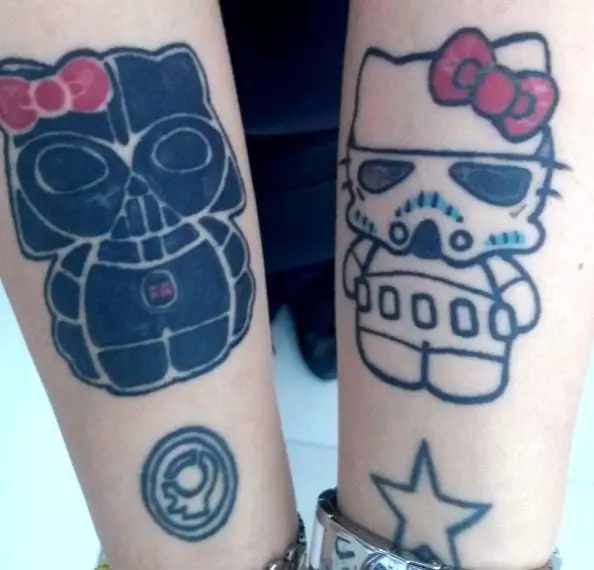 Hello Kitty as Darth Vader Crossover Forearm Tattoo
