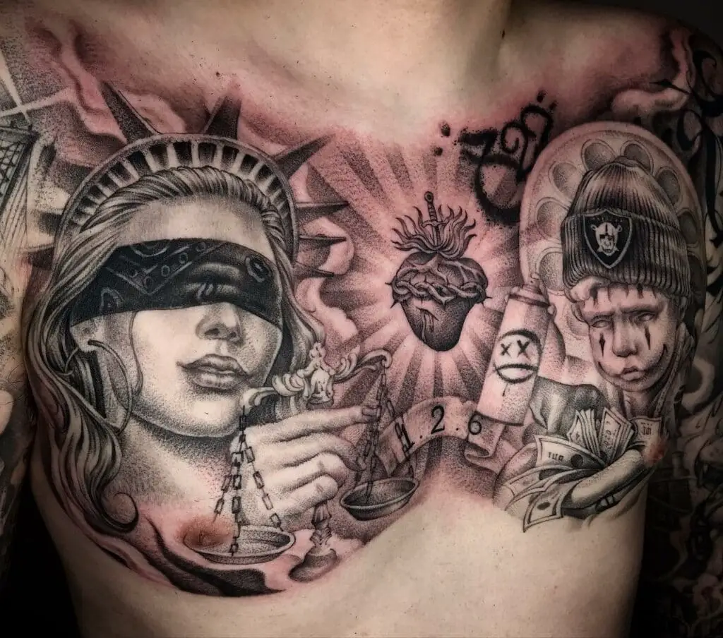 American Chicano Jesus Heart Tattoo